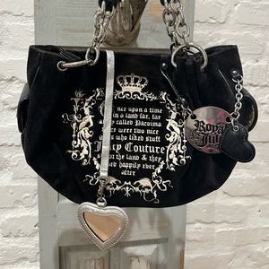 New price!Vintage Juicy Couture Black Velour "Once Upon a Time"Purse w Charm Y2K